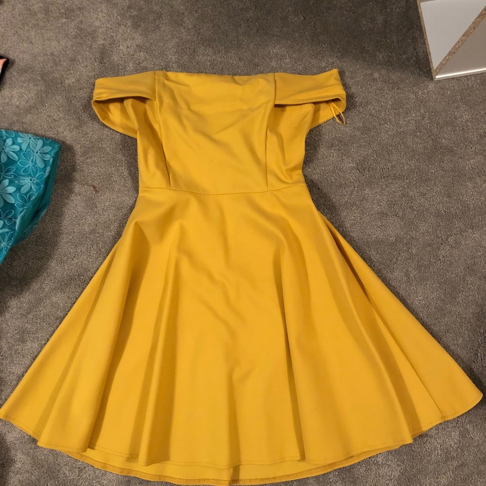 Mustard off the shoulder dress